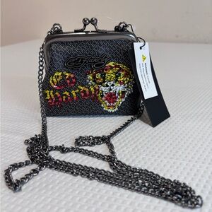 Ed Hardy Black Crossbody with Yellow & Red Skull Graphic